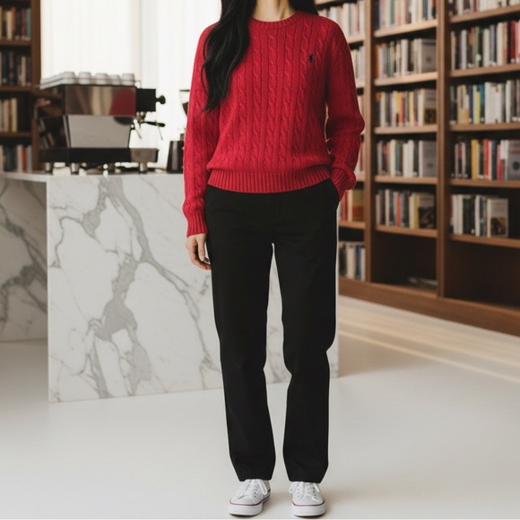 Ralph Lauren Classic Women’s Cable-Knit Pullover Crewneck Sweater Vibrant Red, L - Picture 15 of 15